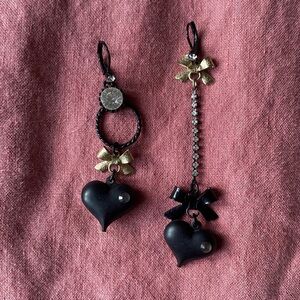 Betsey Johnson Black Heart Drop Earrings, asymmetrical